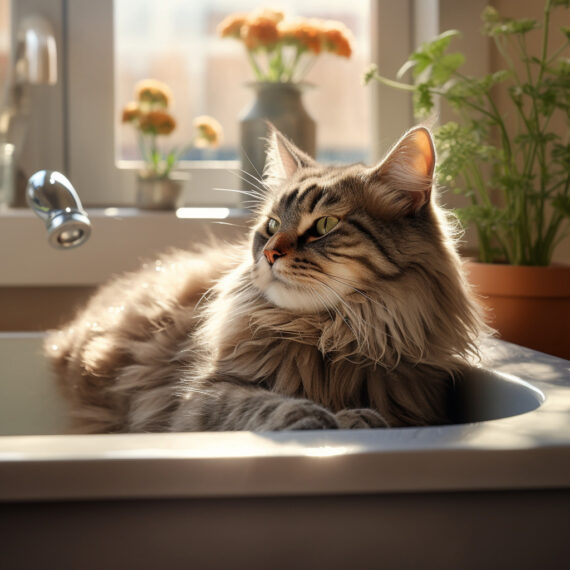 Katze liegt im Waschbecken